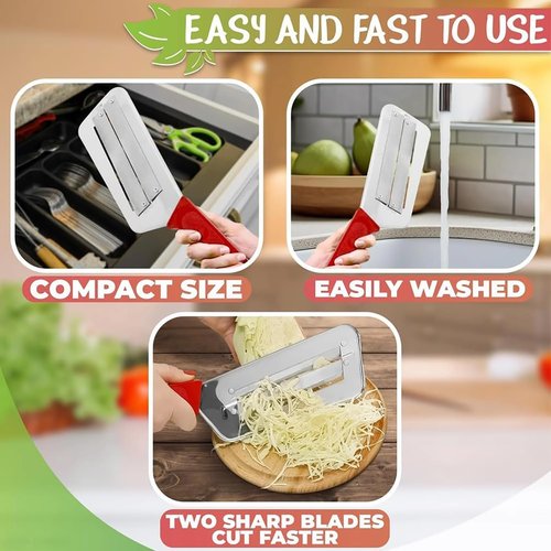 Stainless Steel Cabbage Shredder, Agriculturi Stainless Steel Shredders Knife, 2025 Upgraded Multifunctional Cabbage Shredder Machine for Coleslaw Sauerkraut, Easy to Clean for Kitchen (red)