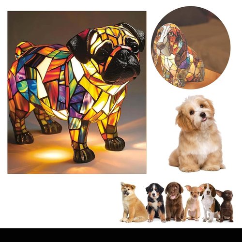XWNGDAFEVF Small Dog Lamp, Retro Stained Resin Tabletop Night Light, 3D Cute Puppy Table Lamps, Gift for Lovers Home Decor, Chihuahua