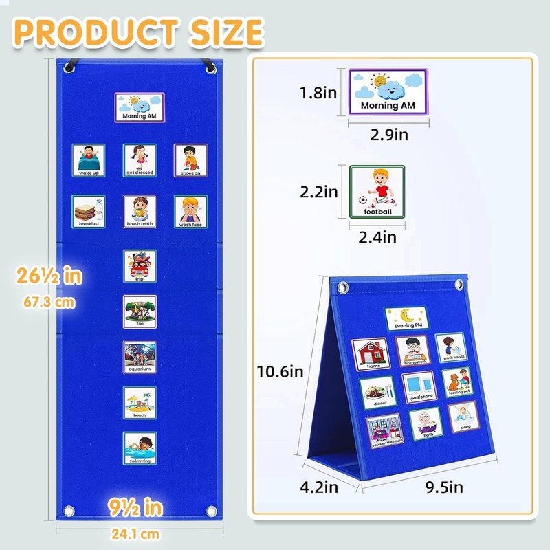 ALSLEA Visual Schedule for Kids with Autism Chore Chart for Toddler Planning Board Daily Routine Chart Autism Learning Materials Classroom, Home Use with 124 Cards (Blue)