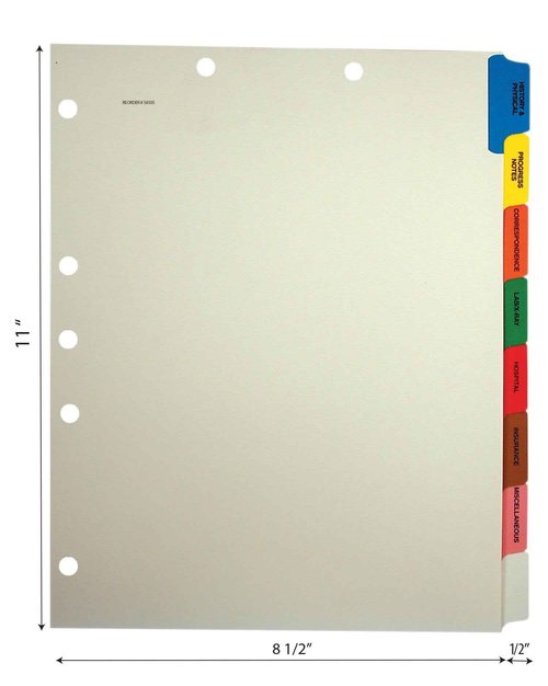 Tabbies Side Tab Medical Chart Divider Sets, 8-Tab, Assorted Medical, 11 X 9, Manila, 40 Sets