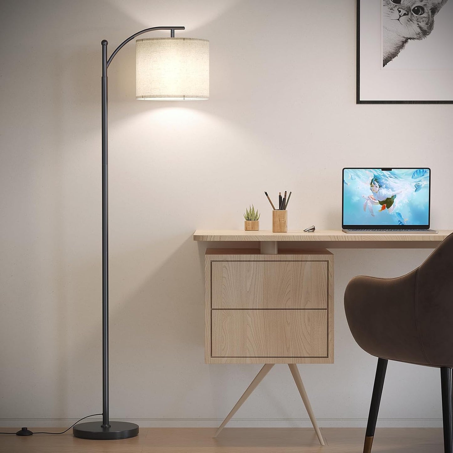 SUNMORY ARC Floor Lamp - Smart APP Remote Control with RGB Bulb | Dimmable Modern Design for Living Room, Bedroom, Office