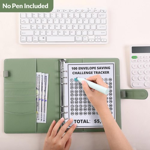 SKYDUE 100 Envelopes Money Savin Challenge Binder, A5 Money Saving Budget Binder with Cash Envelopes - Savings Challenges Book to Save $5,050