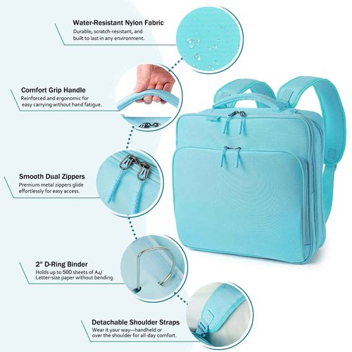 LLi Cufite Zipper Binder Bag, 2 Inch 3 Ring Binder with Zipper, 500 Sheet Capacity Zip Up Binders with Detachable Shoulder Straps, Fits Up to 14” Laptop, Blue