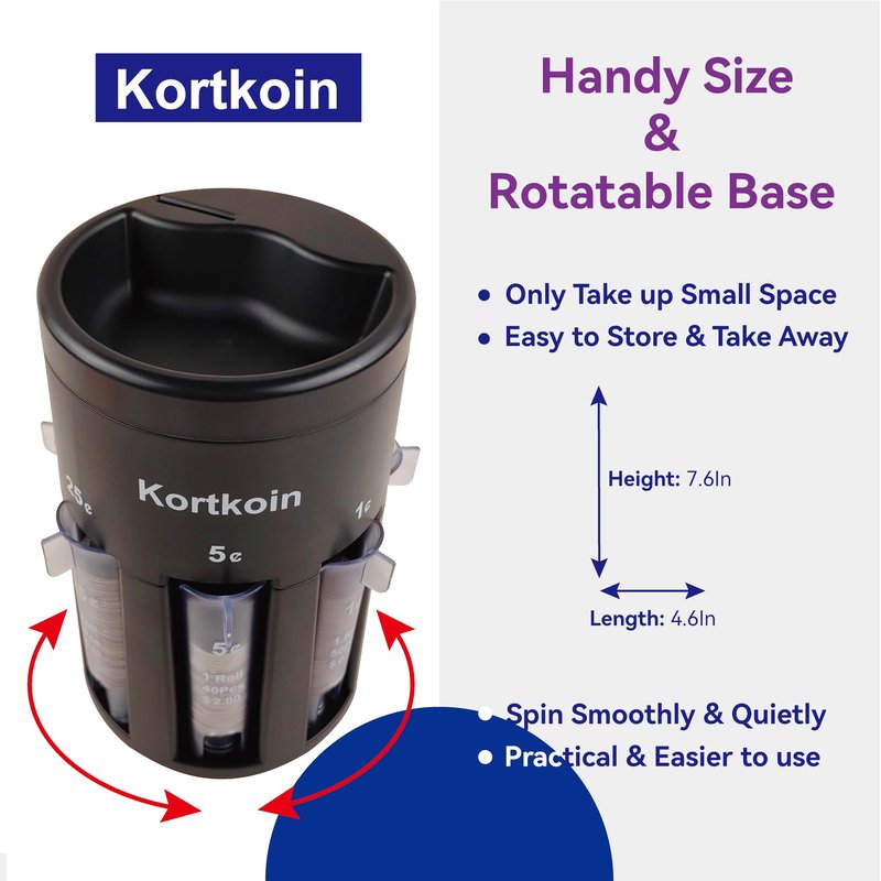 Kortkoin Automatic Coin Sorter 5 in 1 Coin Counter with Coin Wrappers, Sort Your Spare Change in Coin Bank Piggy Bank & Coin Holder Jar Quickly as Sort Machine, Accurate & Easy to Use as Time Saver