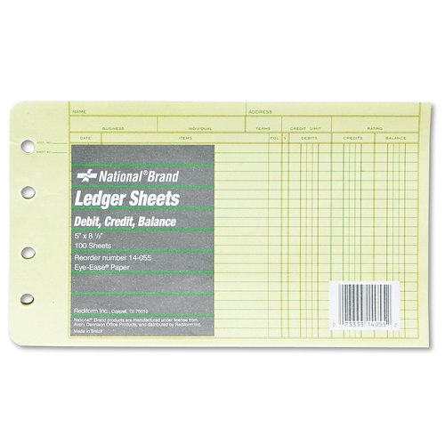 National Brand Products - National Brand - Extra Sheets for 4-Ring Ledger Binder, 8-1/2 x 5-1/2, 100/Pack - Sold As 1 Pack - Designed for accounts payable and accounts receivable with debit, credit