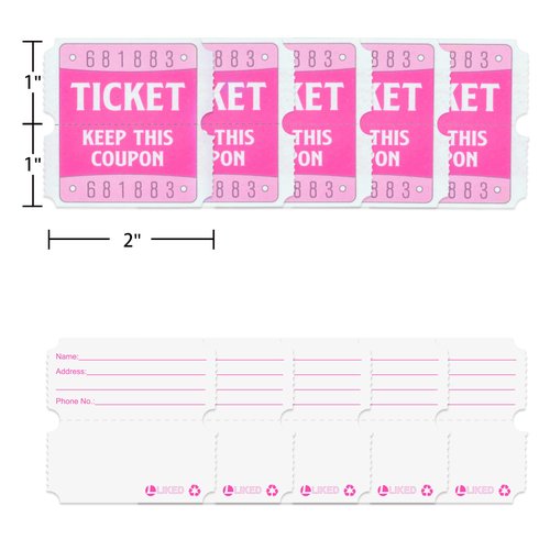 L LIKED Raffle Tickets Double Roll 2000 Tickets Consecutively Numbered 50/50 Raffle Tickets for Event Party Prize Drawing Perforated Stubs (Easy Read Pink)
