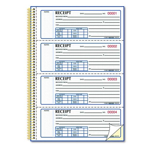Rediform gold standard money receipt book, two-part carbonless, 7 x 2.75, 4 forms/sheet, 300 forms total