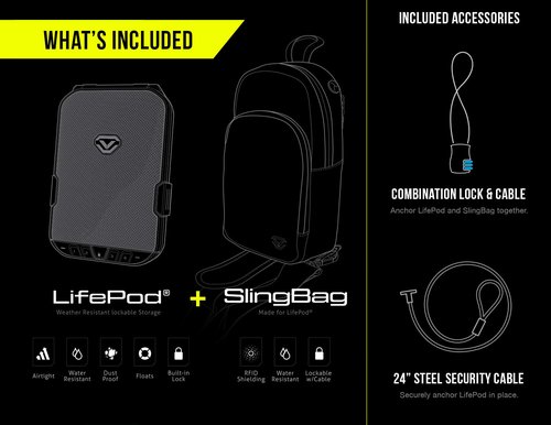 VAULTEK LifePod + SlingBag Bundle Secure Waterproof Travel Case Rugged Electronic Lock Box Travel Organizer Portable Handgun Case with Backlit Keypad