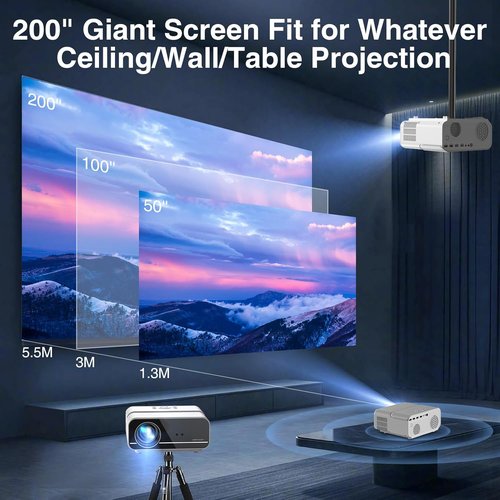 DBPOWER 1080P Outdoor Movie Projector - WiFi & Bluetooth, Auto Focus, 50% Zoom, Keystone Adjustments