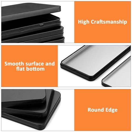 Hipiwe Metal Rectangular Cash Box with Lid - 4 Packs Currency Tray Money Holder Black Metal Empty Box Container Small Dollar Bill Storage Tin Box for Cash Coin Jewelry Stamps Organizer