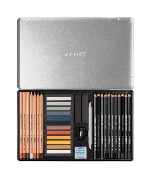 LYRA Rembrandt Sketching Metal Box Set of 35 Pencils, Sick and Accessories