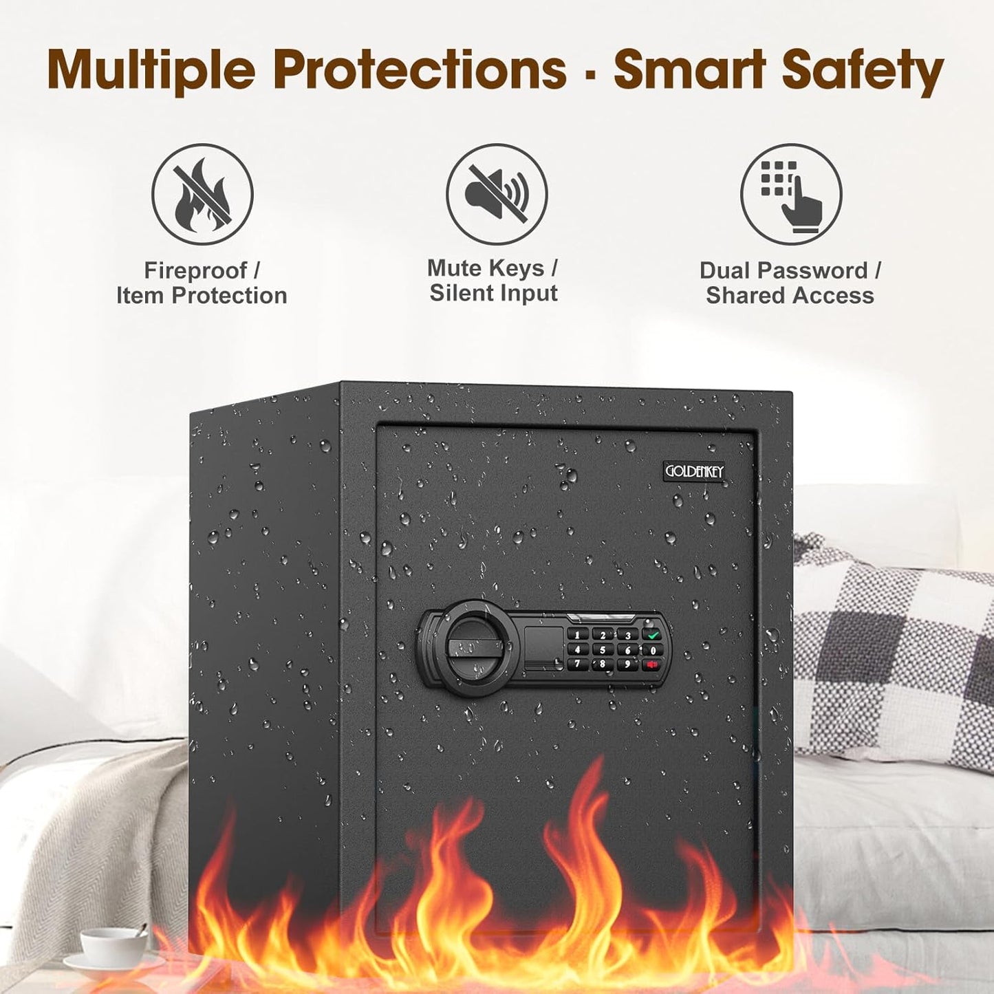 <1.6 cu.ft.>Goldenkey Digital Safe with Electronic Keypad, Document Safe with Removable Shelf, Personal Safes Box Perfect for Guns, Laptop for Home, Office, Hotel, 11.81"D x 14.96"W x 11.81"H