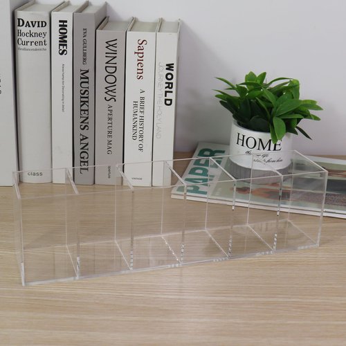 Flytreal Acrylic Pen Holder for Desk, 6 Compartments Clear Pencil Marker Makeup Brush Stationery Organizer for Art Supplies, Desk Accessories, Office Supplies, Vanity, Bathroom, Kitchen