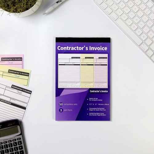3 Pack Carbonless Contractor Invoice Receipt, 7.3 x 11 inches Estimate Book, 3-Part with Carbon Copies, 50 Sets with Backing Board for Small Business,Construction,Estimates & Handyman