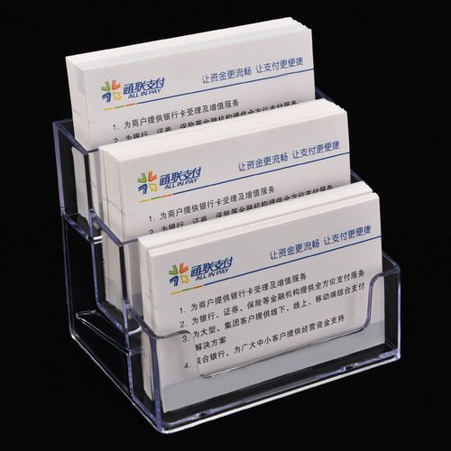 TecUnite 2 Pieces Business Card Holder for Desk 3 Tiers Clear Acrylic Stand for Business Card Organizer Storage Holder Display for Office and Company, 180 Cards Capacity