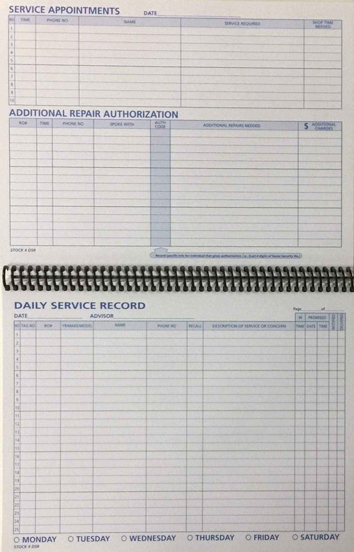 Daily Service Record Book - 50 Sheets/Book (W9)