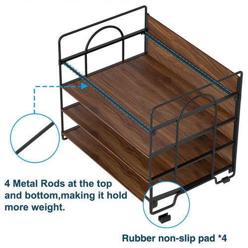 LUCYCAZ 4 Tier Paper Organizer for Desk - Wood Desk Organizer, Metal Paper Tray Organizer, File Organizer for Office Home School, Black