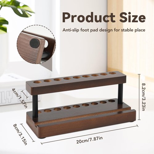 Wooden Pen Holder for Desk, Pencil Holder Wood Fountain Pens Display Stand with 9 Slots and Cell Phone Holder, Pen Organizer for Office, Home