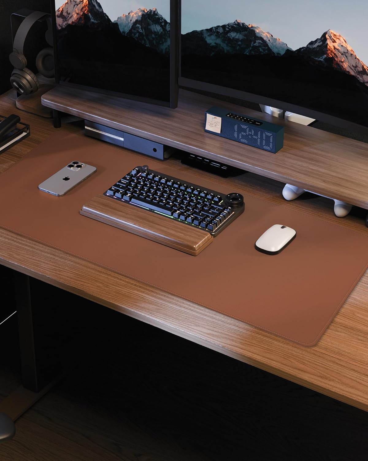 Skiennix Leather Desk Mat - Non-Slip PU Leather Mouse Pad | Waterproof Office Blotter (Brown, 31.5" x 15.7")