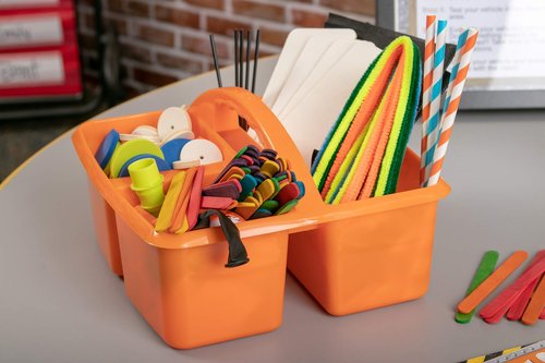 Teacher Created Resources Orange Portable Plastic Storage Caddy 6-Pack for Classrooms, Kids Room, and Office Organization, 3 Compartment