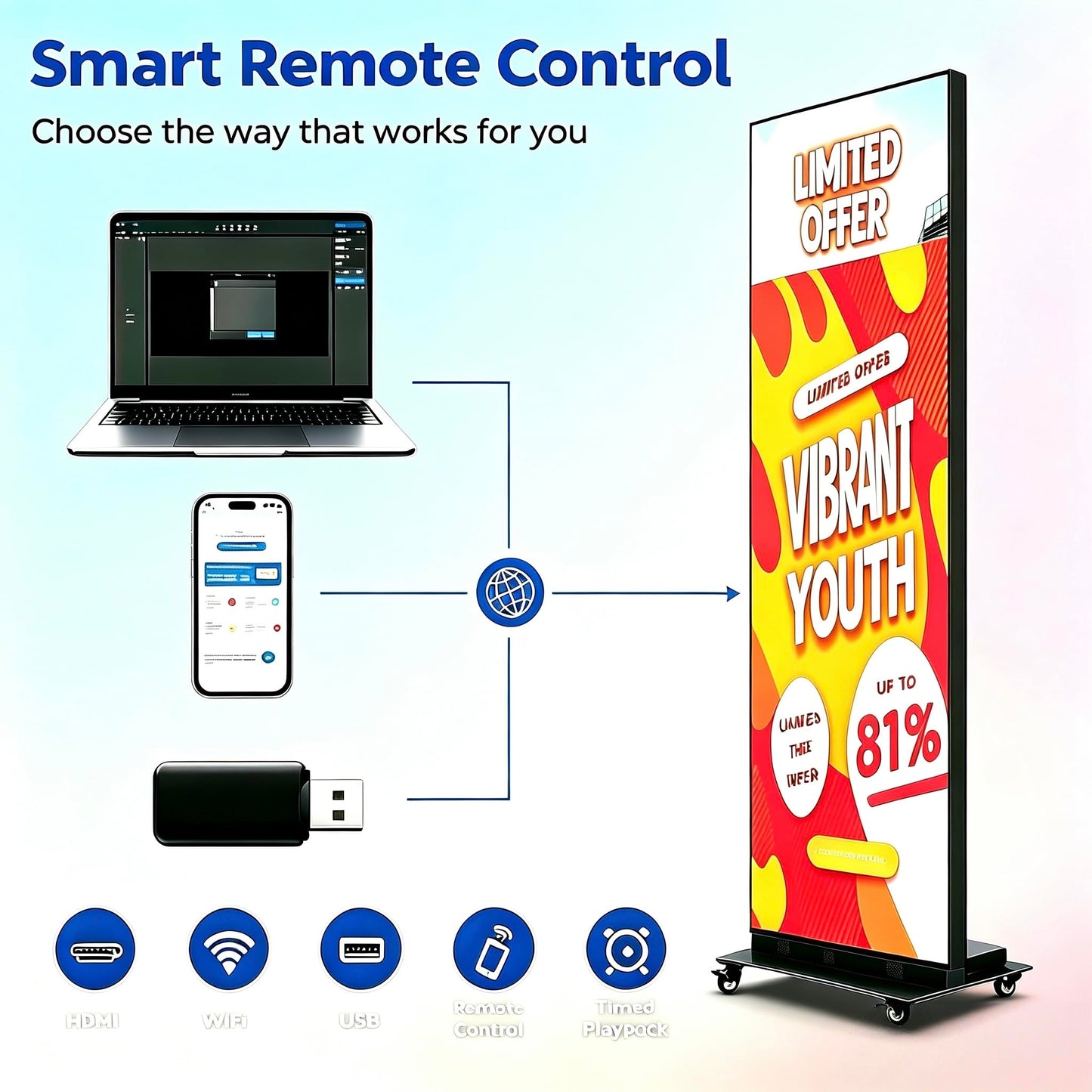 80" LED Digital Signage Display with Flight Case,P1.86 GOB LED Screen Poster,Foldable Spliceable Screen with Publishing System,WiFi/USB/HDMIfor Giant Commercial Events & Rentals (Black, 1 Panel)