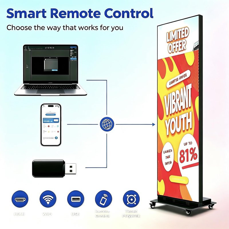 80" LED Digital Signage Display with Flight Case,P1.86 GOB LED Screen Poster,Foldable Spliceable Screen with Publishing System,WiFi/USB/HDMIfor Giant Commercial Events & Rentals (Black, 1 Panel)