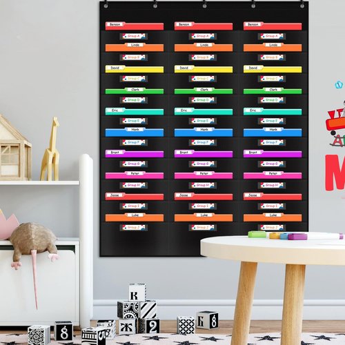 VNOM Classroom Mail Center Organization Storage Pocket Chart with 30 Pockets,Hanging Wall File Folder Organizer Holder with Label Window,5 Over Door Hangers Included,Perfect for Office Home School
