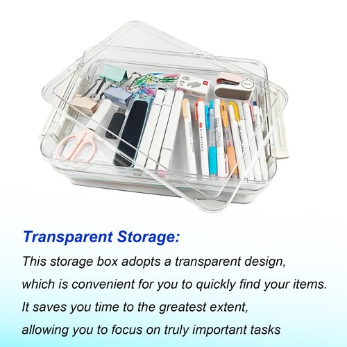 Krylox Clear Plastic File Storage Boxes with Lids - US Letter Size (8.5 x 11 in) Document Organizer Set for Office, School, Home, Stationery, Craft Paper, Photos & Scrapbooking