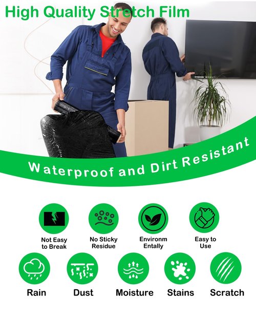 18" Black Stretch Wrap Roll, Heavy Duty 18in 1500ft Shrink Wrap Roll, 80 Gauge Industrial Strength Stretch Film, Stretch Wrap for Moving, Plastic Wrap for Pallet Wrapping Shipping(4 Rolls)