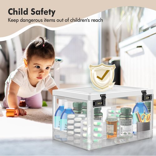 Extra Large Lock Box for Medication Safe, Medicine Lockable Storage Box with Code, Phone Lock Boxes for Video Games, Box with Combination Lock for Snacks/Food, Locking Cabinet for Home/Office (Clear)
