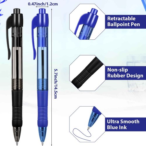 Fainne 300 Pcs Retractable Ballpoint Pens Bulk Medium Point (1.0 mm) Smooth Writing Pens for Journal Notebook Writing Office Supplies Click Pen (Blue, Black)