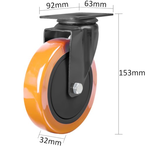 Finnhomy 5 Inch Caster Wheels Set of 4 Heavy Duty Plate Swivel Casters Polyurethane Wheels for Furniture/Workbench Premium PU Industrial Wheels 3,000 Lbs Anti-wear Smooth Casters Orange (Free Screws)