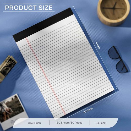 PINJINGPRO 24 Pack White Note Pads 8.5x11, Wide Ruled Legal Pads 8.5 x 11 Writing Pad, Micro Perforated Notepad 8.5'' x 11'' Lined Paper Pads, Thickness Paper with Strong Cardboard, 30 Sheets per Pad