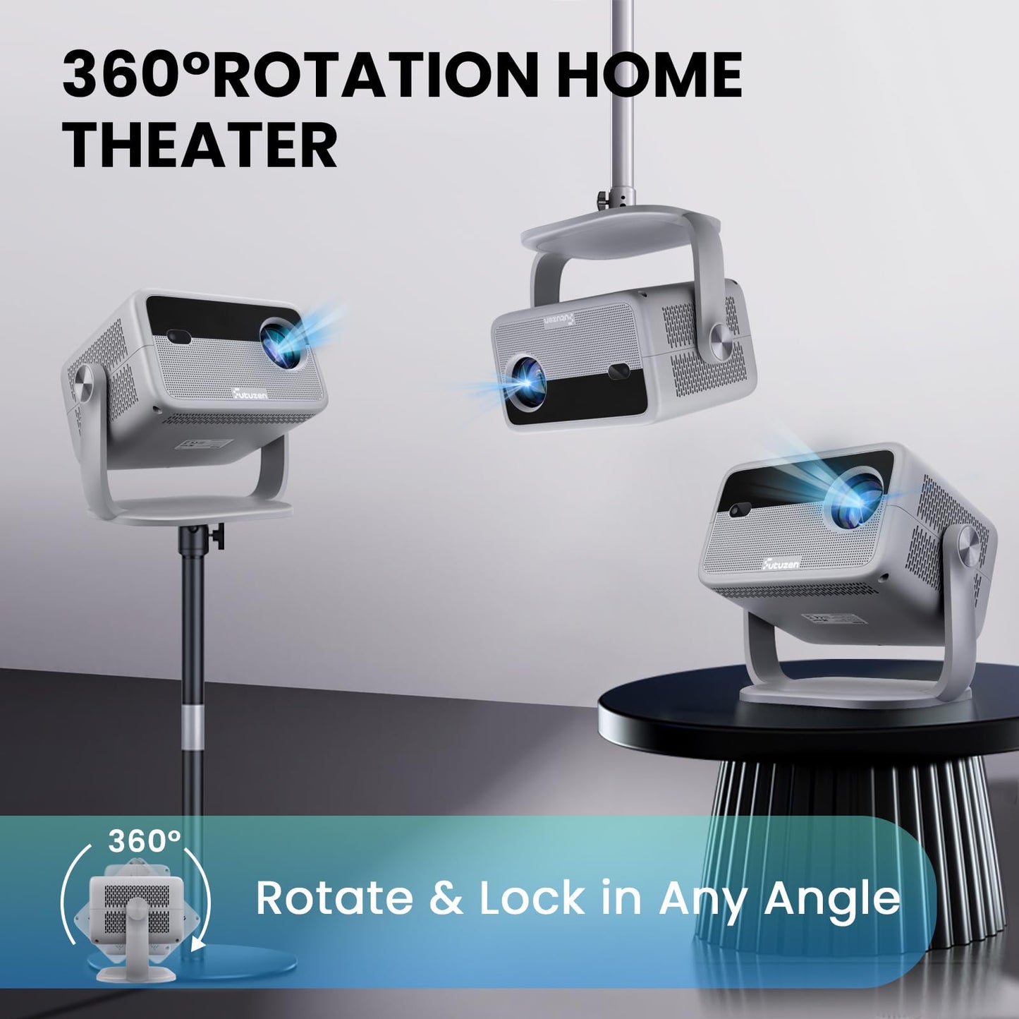 Smart Android Projector with 4K 8K Support, 600 ANSI, 360° Rotatable Mini Projector with Wifi6 and Bluetooth5.2, Auto Keystone & Electric Focus 1080P Portable Movie Phone Proyector for Home Outdoor