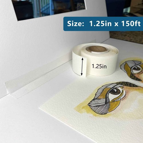 Lineco Self-Stick Linen Hinging Tape, Attaching Mats to Backboard, Hinge Heavy Artwork, Neutral pH Acrylic Adhesive. Acid-Free White Cloth, 1.25" x 150', Pack of 2