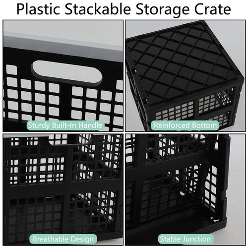 Kekow 22 L Plastic Collapsible Crate, 3 Pack Plastic Stackable Storage Crate, Cubes Organizer Baskets