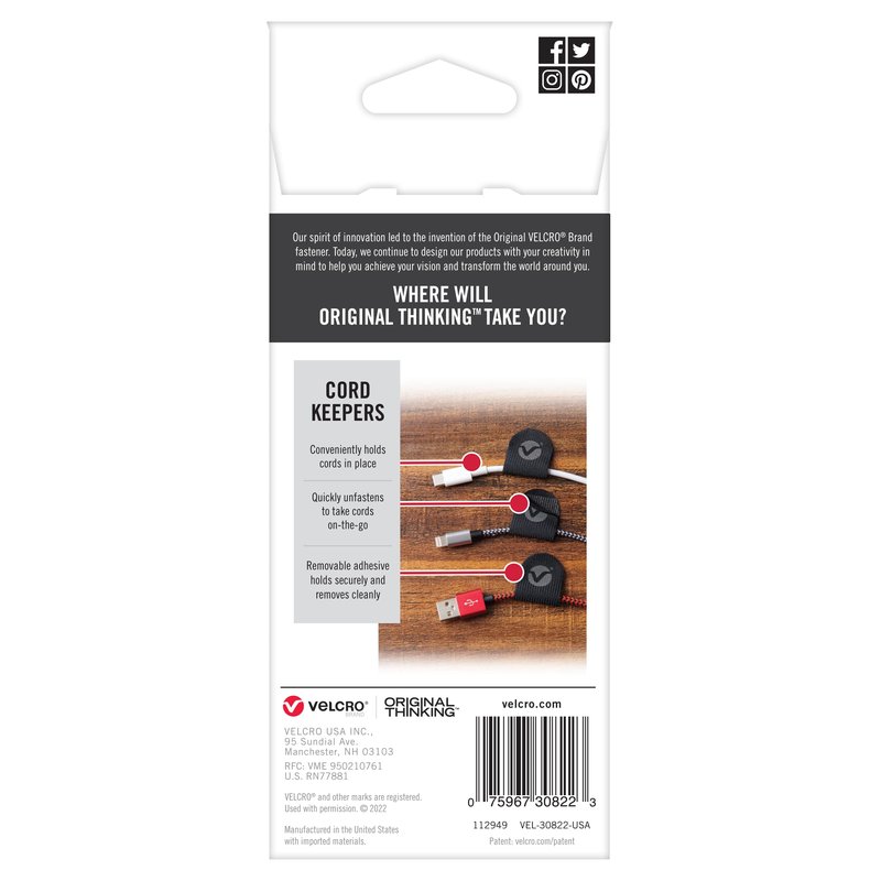 Velcro Cord Keepers 2 5/8IN X 1 1/8IN. Black - 10 Count