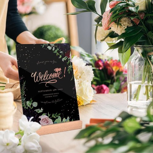 Pintuson Mini Chalkboard Signs - 4 Pack Double-Sided Acrylic Boards - 8x6 Inch with Beech Base for Menus & Table Numbers