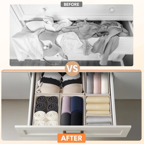 FANS-ONE Drawer Organizer Clothes, 21 Pack Dresser Organizer for Baby Clothes, Underwear, Socks, 3 Sizes Foldable Closet Organization and Storage Bins for Nursery, Bedroom (Beige)