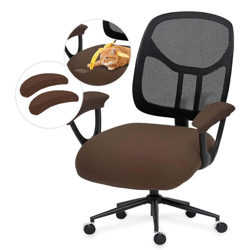 DIVA EN CAMINO DEC Stretchable Office Chair Seat Cushion Covers with Armrest Covers - Computer Chair Slipcover - Anti-Scratch Dogs, Cats, Pets Removable Washable Cushion Protectors (Mocha)