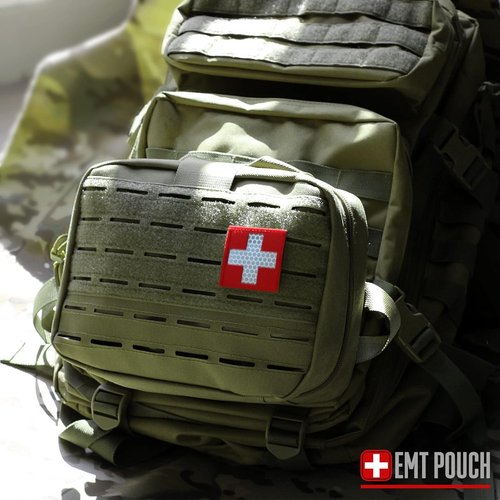 LIVANS Tactical Molle Medical Pouch - Large Capacity IFAK with Quick Release & Headrest Mount | Includes Flag & Cross Patch