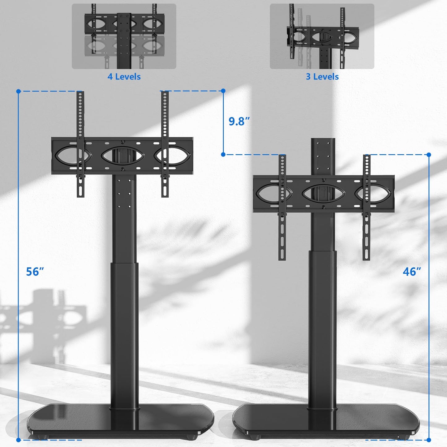 Rfiver Swivel TV Floor Stand with Mount, Universal for 32-65 Inch LCD LED Flat Screen, Height Adjustable TV Mount Stand with Shelf, Space Saving Corner TV Stand for Home Office