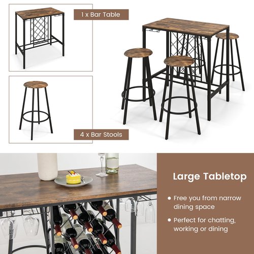 Giantex 5-Piece Dining Room Table Set, Multifunctional Kitchen Dinette Set of 5, 51" L X 27.5" W Table & Chair Set for 5, Rectangular Glass Dining Table & 4 Transparent Chairs for Living Room