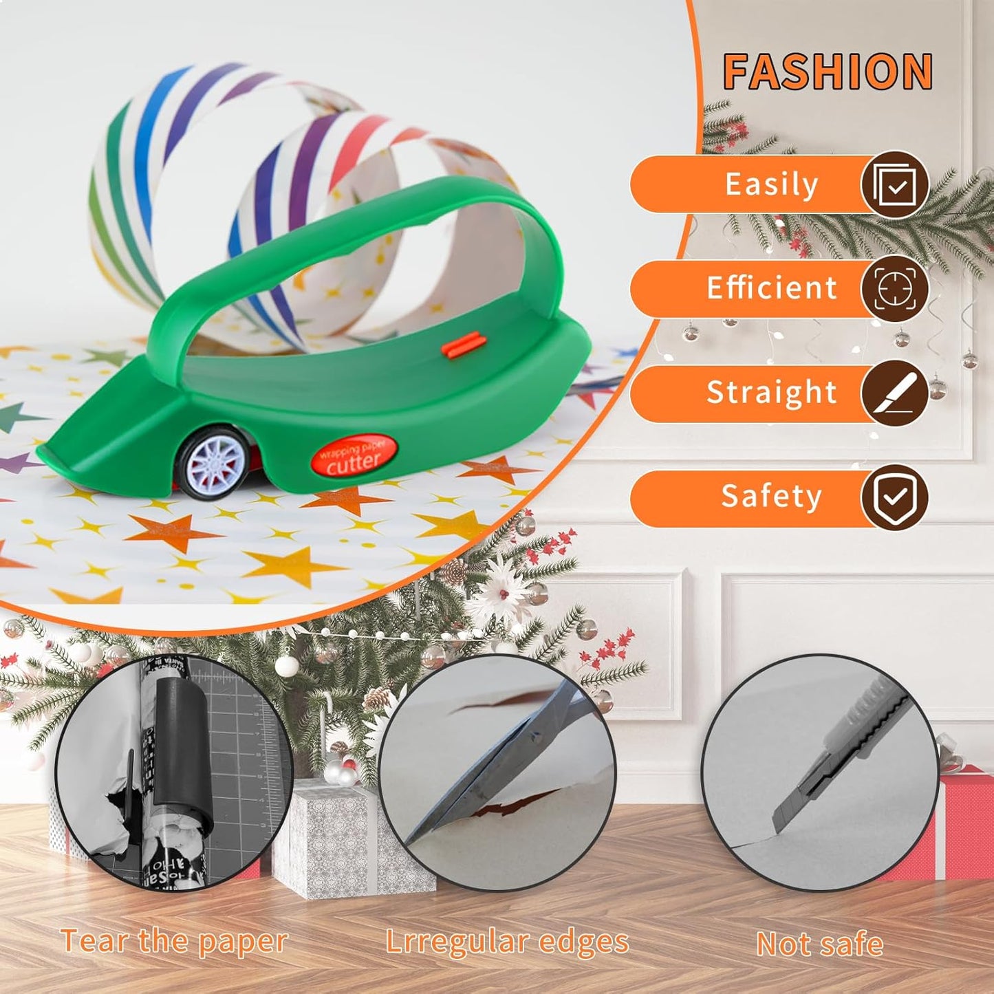 LIZAAL 2-Pack Wrapping Paper Cutter with 3 Replaceable Blades | New Gift Wrap Cutter with Wheels | Birthday and Christmas Wrapping Paper Cutter Slider for Home, Office or Classroom (Black & Green)