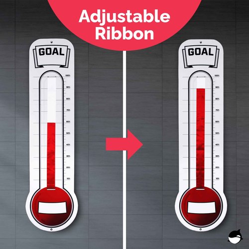 Fundraising Thermometer Chart Goal Tracker | Dry Erase Goal Setting Wall Mounted Thermometer | Giant Sales Goal Board with Pull-Through Ribbon Progress Tracker (46” x 12”) by ORCA