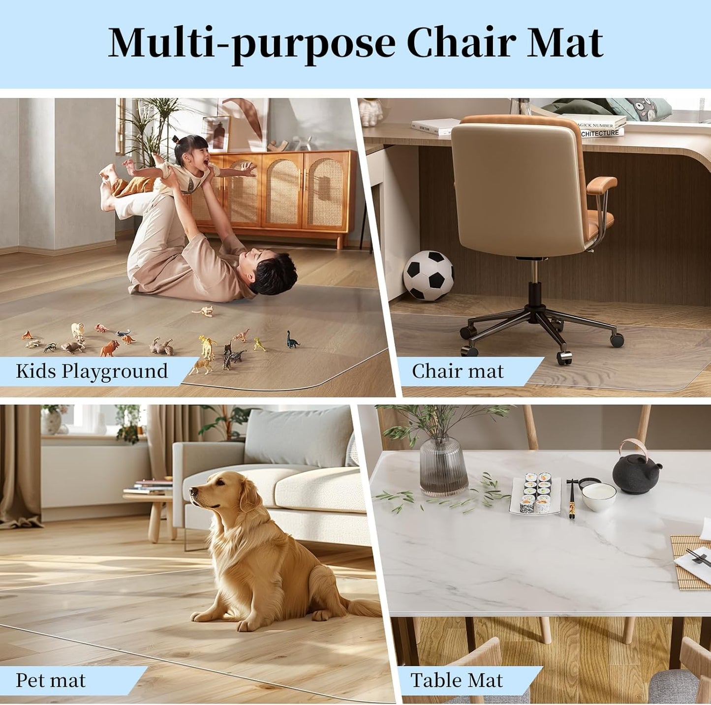 Tonaus Office Chair Mat - 30" x 48" Transparent PVC Floor Protector for Hardwood Floors