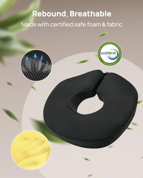 Feagar Donut Pillow Seat Cushion - Memory Foam Hemorrhoid Pillow for Tailbone Pain, Sciatica & Pressure Sores Relief, Adjustable Design for Pregnancy, Postpartum, Surgery Recovery, Office Chair