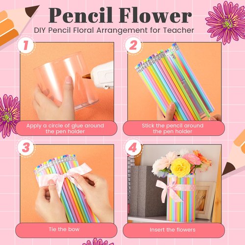Honeydak 62 Pcs Teacher Appreciation Gifts Teacher Essentials Supplies Back to School Must Haves for Students Classroom, Includes Pen Holder, Pencils, Artificial Flowers and Ribbon