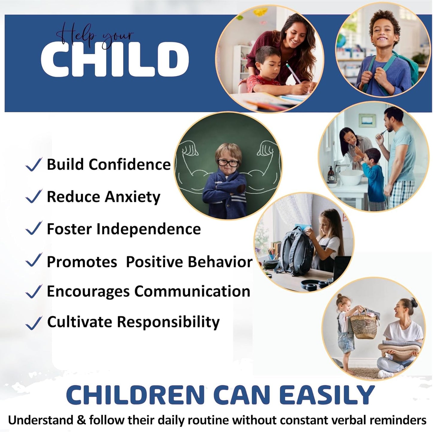 Visual Schedule for Kids - 133 Durable Picture Cards with Soft Loop Coins | Daily Routine & Chore Chart for Autism & ADHD Support