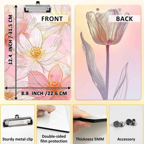 6 Pack Sublimation Clipboard Blanks, 12.4" x 8.8" MDF Clipboard Standard A4 Letter Size with Low Profile Clip Sublimation Office Supplies Clipboard for DIY and Custom Design Work (Double-sided design)